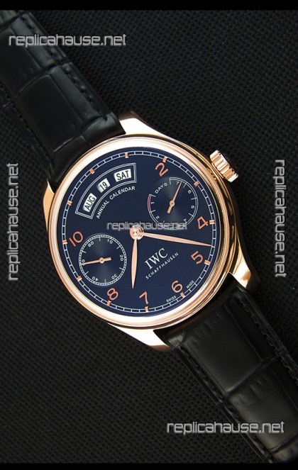 IWC Portugieser Annual Calender Midnight Blue Pink Gold IW503504 1:1 Mirror Replica