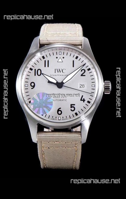 IWC Pilot's MARK XVIII Aviator 1:1 Swiss Watch in 904L Steel Case - Beige Nylon Strap 