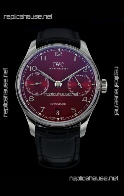 IWC Portugieser Swiss IW500714 1:1 Mirror 904L Steel Watch Burgundy Dial Watch 