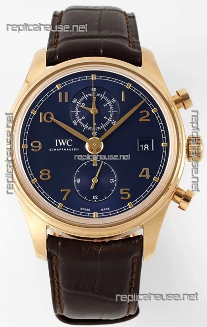 IWC Portugieser Chronograph Classic IW390305 Yellow Gold Blue Dial 1:1 Mirror Replica