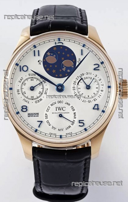 IWC Portuguese Perpetual Calendar Rose Gold Swiss Replica Watch REF. IW503302