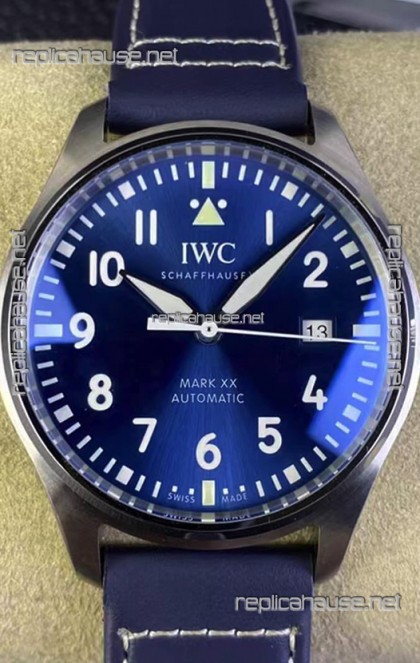 IWC Pilot MARK XX Series IW328203 1:1 Mirror Swiss Replica Watch in Blue Dial Leather Strap