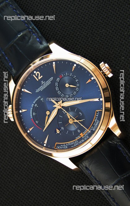Jaeger LeCoultre Master Geographic Power Reserve Pink Gold Swiss Replica Watch 
