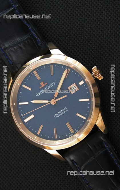 Jaeger LeCoultre Geophysic True Second Pink Gold Swiss Replica Watch Blue Dial 
