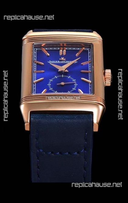 Jaeger LeCoultre Reverso Swiss Replica Watch in Rose Gold Casing - Blue Dial 