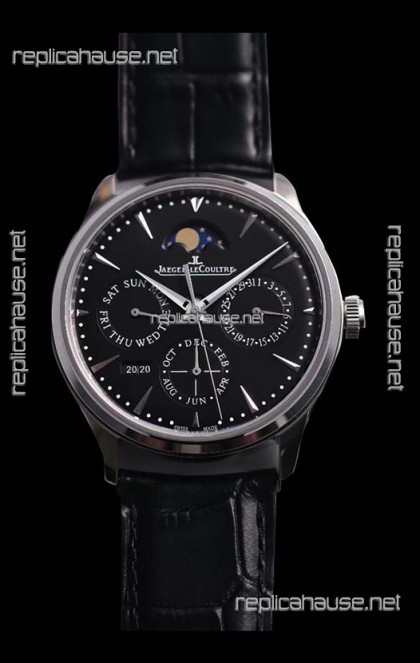 Jaeger LeCoultre Master Ultra Thin Perpetual Swiss Replica Watch in Black Dial 