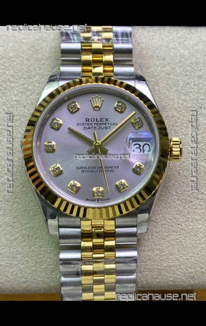 Rolex Datejust 31MM ETA-2671 Movement Swiss Replica in 904L Steel in Silver Dial Yellow Gold 