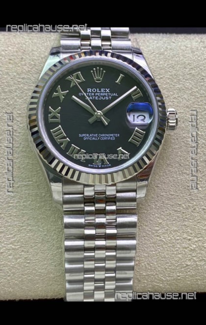 Rolex Datejust 31MM ETA-2671 Movement Swiss Replica in 904L Steel in Black Roman Dial