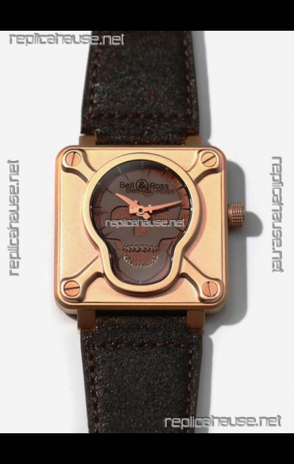 Bell & Ross BR0192 Skull Edition Bronze Casing GREY Skull on Brown Layer Swiss Replica Watch 