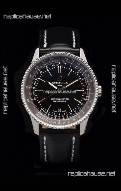Breitling Navitimer 1 Automatic Swiss Replica Watch in Black Dial - Leather Strap
