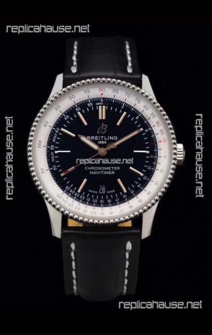 Breitling Navitimer 1 Automatic Swiss Replica Watch in Black Dial - Leather Strap