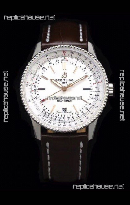 Breitling Navitimer 1 Automatic Swiss Replica Watch in White Dial - Leather Strap