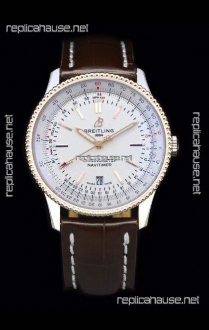 Breitling Navitimer 1 Automatic Swiss Replica Watch in White Dial Rose Gold Bezel