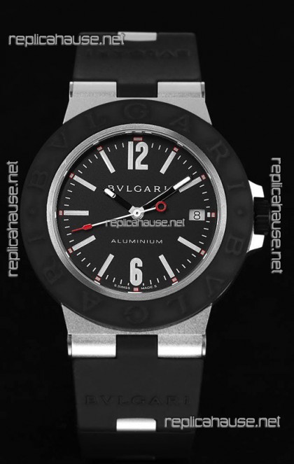 Bvlgari Aluminum 1:1 Mirror Swisss Replica Watch in Black Dial 