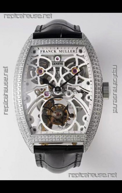 Franck Muller Fast Tourbillon Edition 1:1 Mirror Swiss Replica Watch in Diamonds Casing 