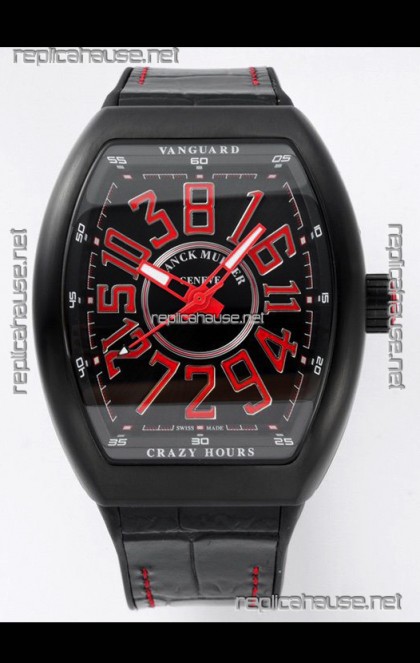 Franck Muller Vanguard Crazy Hours in DLC Coated Casing Black Dial Swiss Replica Watch 