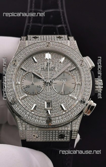 Hublot Classic Fusion Chronograph Steel Diamonds Dial and Casing 1:1 Mirror Replica Watch 