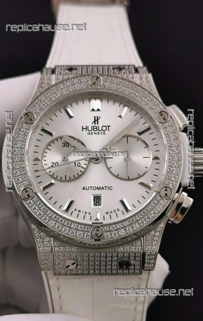 Hublot Classic Fusion Chronograph Steel Diamonds Casing Steel Dial 1:1 Mirror Replica Watch 