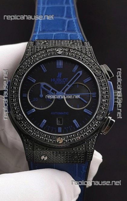 Hublot Classic Fusion Chronograph DLC Diamonds Casing Steel Dial 1:1 Mirror Replica Watch 