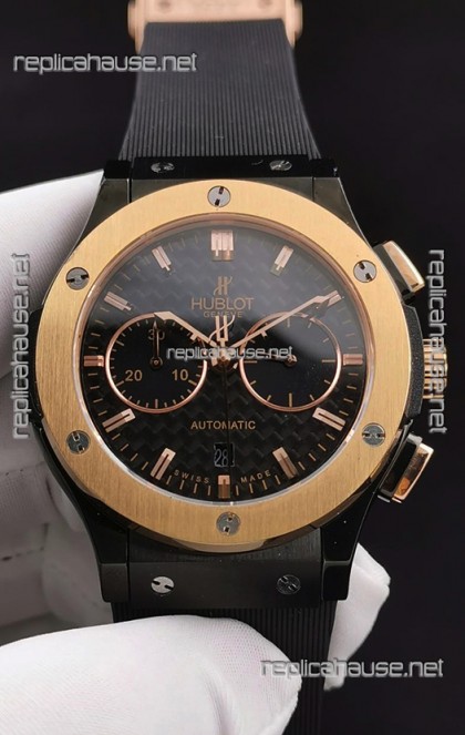 Hublot Classic Fusion Chronograph Ceramic Yellow Gold Bezel Carbon Dial  1:1 Mirror Replica Watch 