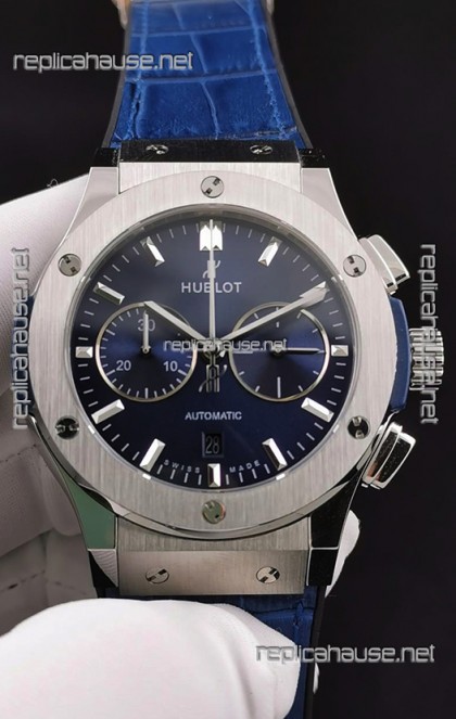 Hublot Classic Fusion Chronograph Stainless Steel Casing Blue Dial 1:1 Mirror Replica Watch 