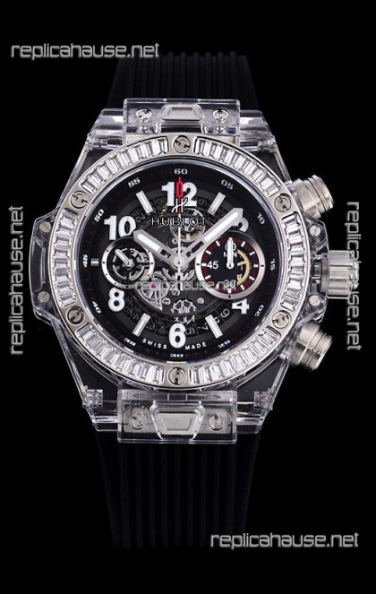 Hublot Big Bang Unico Plexiglass Casing 1:1 Mirror Edition Swiss Replica Watch Black Strap