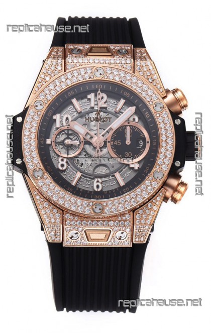 Hublot Big Bang Unico Rose Gold Diamonds Casing 1:1 Mirror Edition Swiss Replica Watch