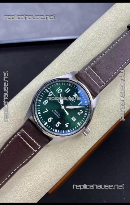 IWC Pilot MARK Series IW328205 1:1 Mirror Swiss Replica Watch in Green Dial Brown Strap