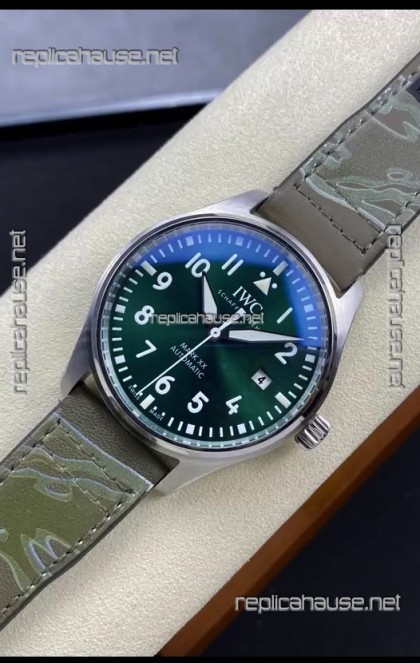 IWC Pilot MARK Series IW328205 1:1 Mirror Swiss Replica Watch in Green Dial Leather Strap