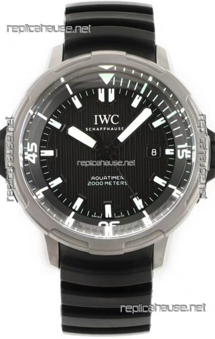 IWC Aquatimer IW358002 1:1 Titanium Mirror Swiss Replica Watch in Black Dial Rubber Strap
