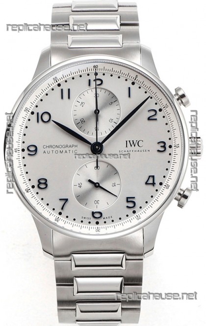 IWC Portuguese Chronograph Swiss Replica Watch in Steel Case White Dial - 1:1 Mirror Replica Edition