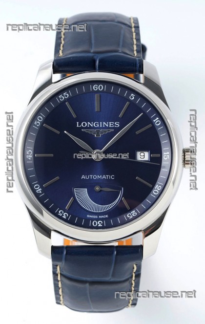 Longines Master Collection Automatic Power Reserve Blue Dial Swiss Replica Watch Leather Strap