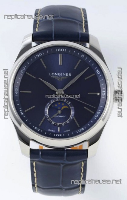 Longines Master Collection Automatic Moonphase Blue Dial Swiss Replica Watch Leather Strap