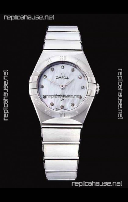 Omega Constellation Ladies Swiss Quartz 1:1 Mirror Replica - Steel Casing in Pearl Dial 