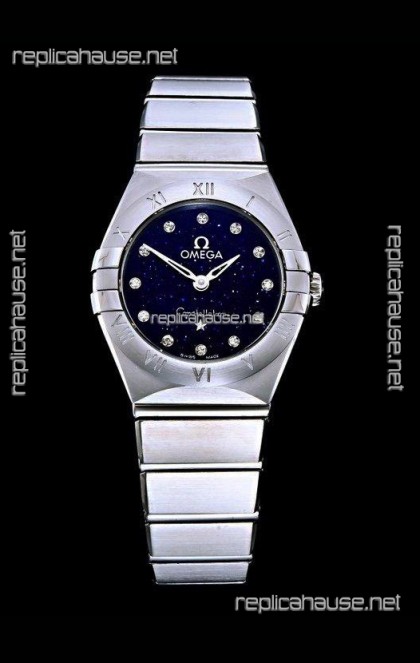 Omega Constellation Ladies Swiss Quartz 1:1 Mirror Replica - Steel Casing in Black Starry Dial 