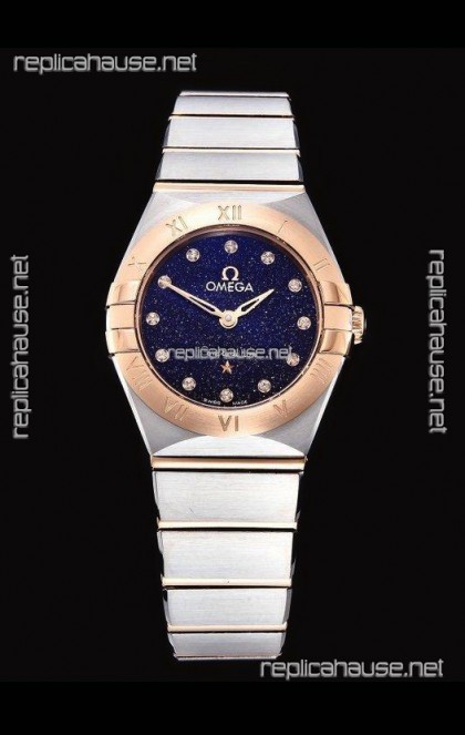 Omega Constellation Ladies Swiss Quartz 1:1 Mirror Replica - Two Tone Casing in Black Starry Dial 