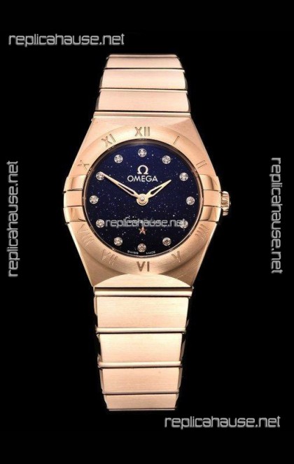 Omega Constellation Ladies Swiss Quartz 1:1 Mirror Replica - Rose Gold Casing in Black Starry Dial 