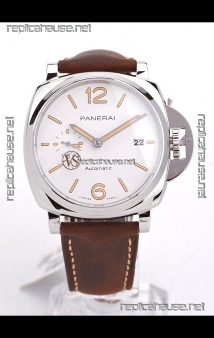 Panerai Luminor DUE PAM1046 White Dial 42MM 1:1 Mirror Quality - 904L Steel in Leather Strap 