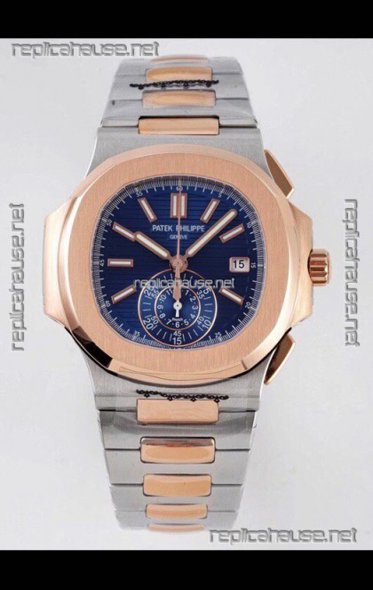 Patek Philippe Nautilus 5980/1AR-001 Two Tone Rose Gold 904L Steel Case in Blue Dial - 1:1 Mirror Replica