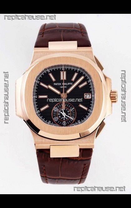 Patek Philippe Nautilus 5980/1R-001 Rose Gold 904L Steel Case in Black Dial - 1:1 Mirror Replica