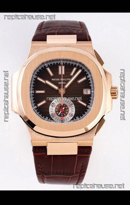 Patek Philippe Nautilus 5980/1R-001 Rose Gold 904L Steel Case in Brown Dial - 1:1 Mirror Replica