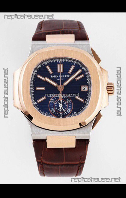 Patek Philippe Nautilus 5980/1R-001 Rose Gold Two Tone 904L Steel Case in Blue Dial - 1:1 Mirror Replica