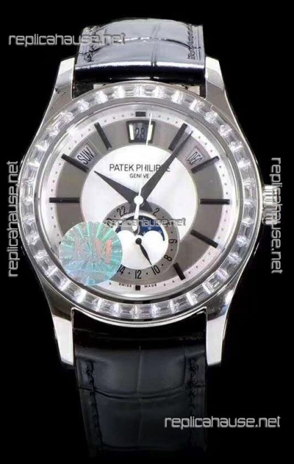 Patek Philippe 5205-001 Complications MoonPhase Light Grey Dial 1:1 Mirror Swiss Replica Watch
