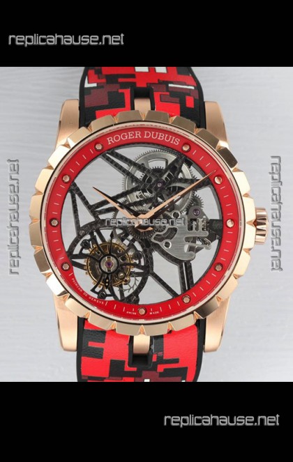 Roger Dubuis Excalibur Spider Flying Tourbillon Skeleton Rose Gold Casing 42MM  1:1 Mirror Swiss Watch