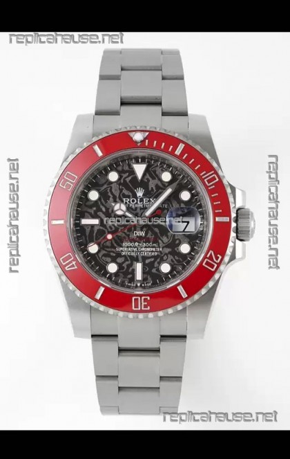 Rolex Submariner DiW Stainless Steel Casing Ceramic Red Bezel Edition Watch 