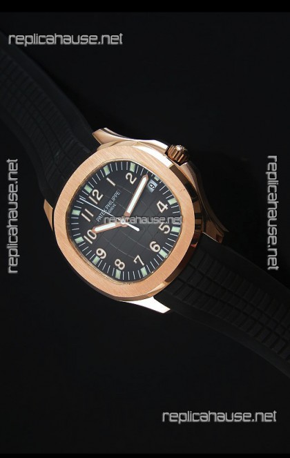 Patek Philippe Aquanaut Jumbo Rose Gold 1:1 Mirror Replica Watch - Black Colored Dial