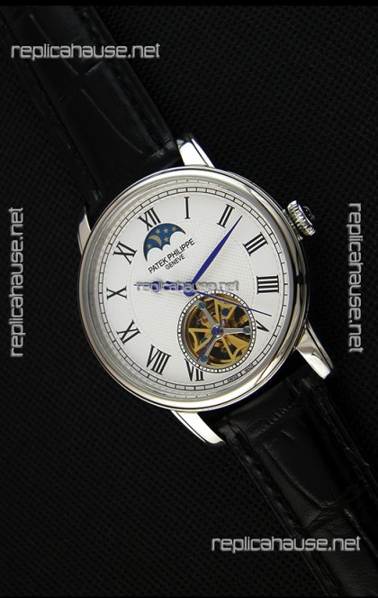 Patek Philippe Japanese MoonPhase Tourbillon Replica Watch White Dial