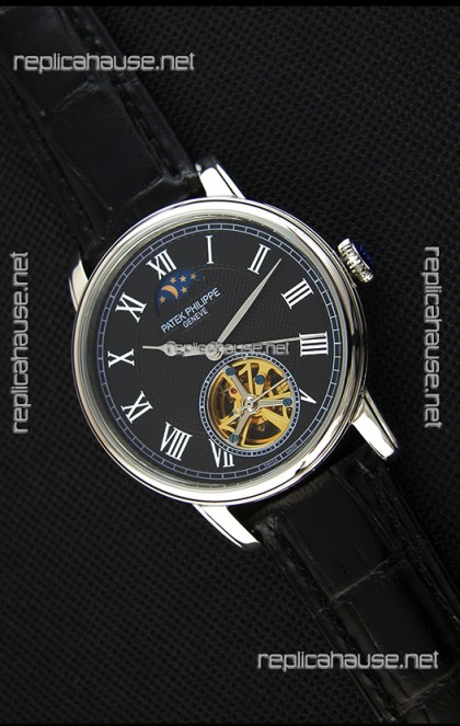 Patek Philippe Japanese MoonPhase Tourbillon Replica Watch Black Dial