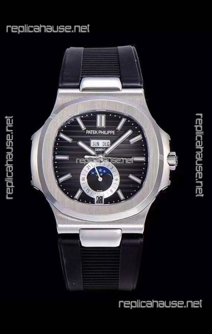 Patek Philippe Nautilus 5726A 1:1 Mirror Swiss Watch Black Dial Rubber Strap 