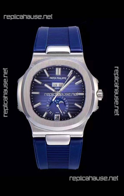 Patek Philippe Nautilus 5726A 1:1 Mirror Swiss Watch Blue Dial Rubber Strap 